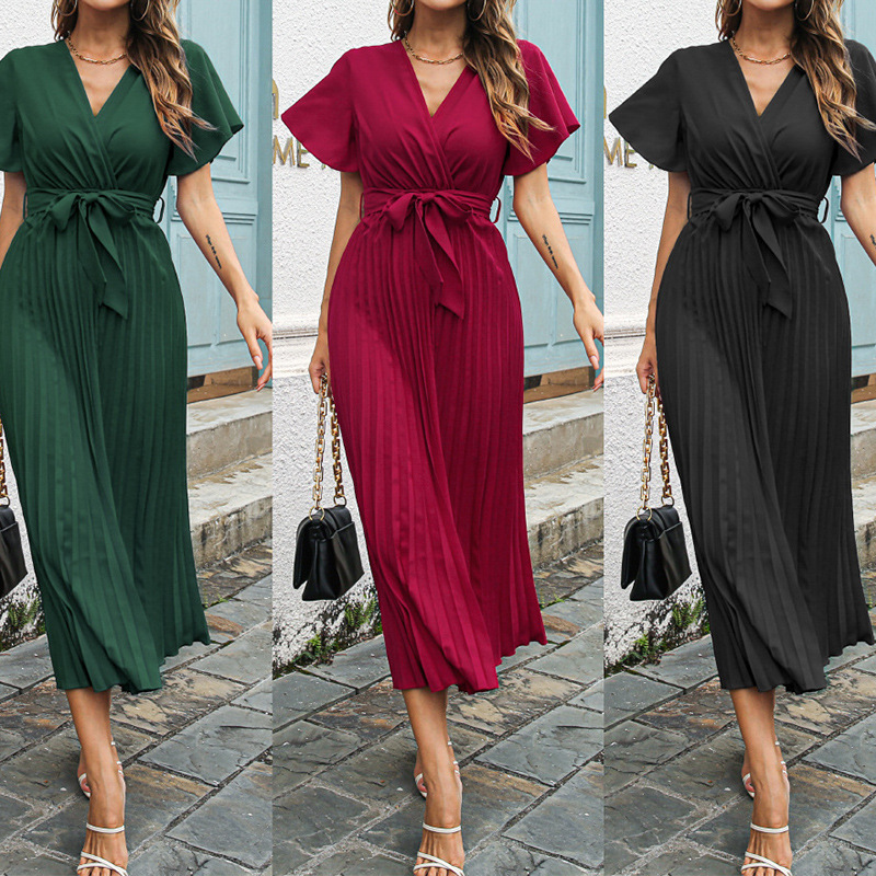 Wrap Dress Work - Nieuwe dames V-hals geplooide maxi jurk