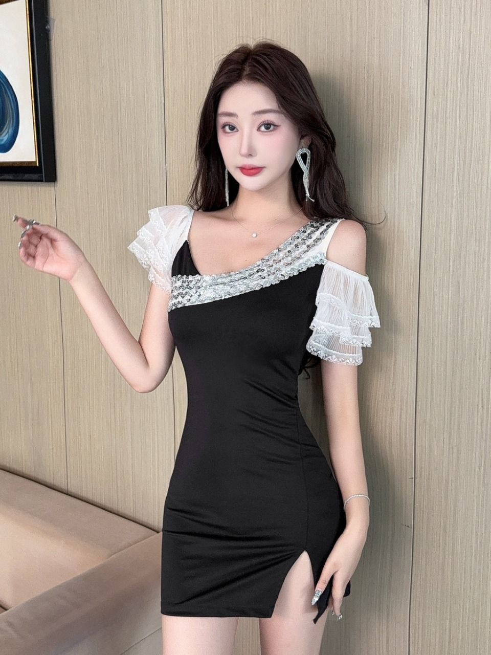 Wrap Dress Work - Sexy kanten splitjurk met korte wikkelrok