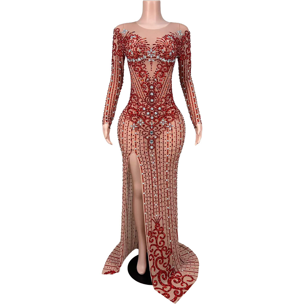 Women Formal Wear Photoshoot - Sexy kristallen doorschijnende avondjurk van mesh,