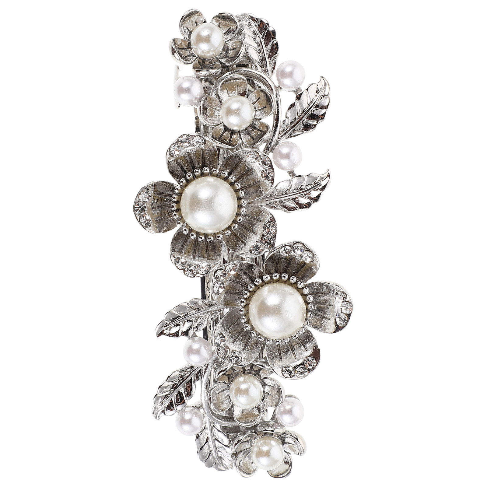 Women Formal Wear Designers - Elegante haarspeld met strass- en parelbloemen,