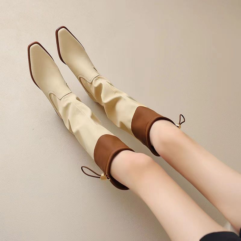 Women'S Work Fashion - Abrikoos vierkante neus dames lange laarzen