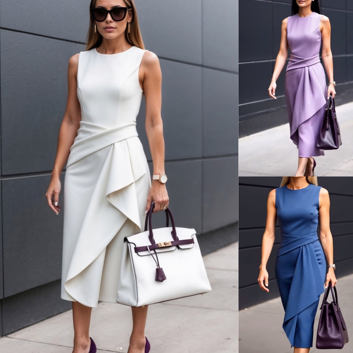 Wrap Dress Work - Midi-jurk voor dames, mouwloos, asymmetrisch, met