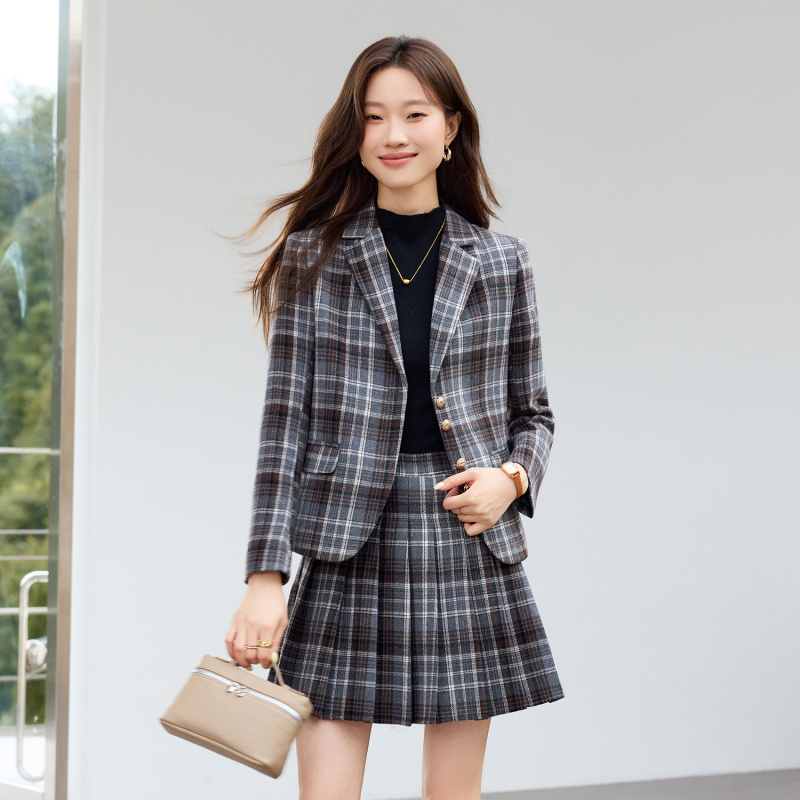 Lichtbruin geruit pak nieuwe s - Women Formal Wear Outfits recensie en prijs