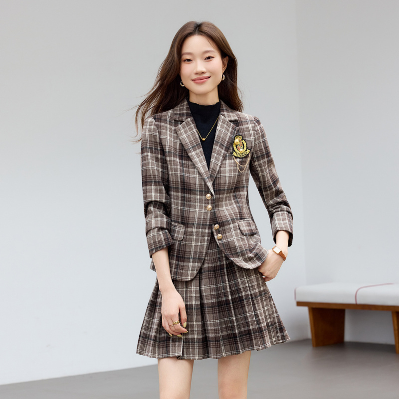 Lichtbruin geruit pak nieuwe s - Women Formal Wear Outfits recensie en prijs