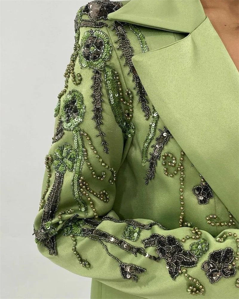 Ontwerper groen satijn damesko - Women Formal Wear Designers recensie en prijs